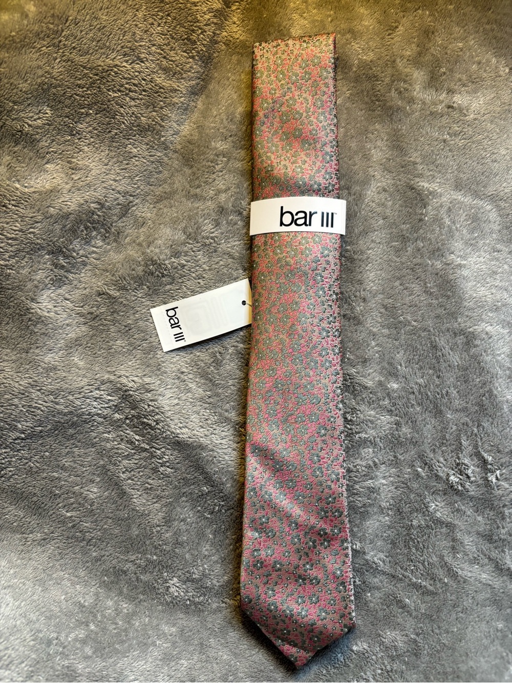 Bar III Pink and Green Micro Floral Silk-Blend Tie
